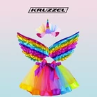 Kép 2/11 - Szivárvány színű egyszarvú öltözet - szoknya, szárnyak + fejpánt