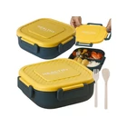 Kép 4/5 - 3 rekeszes ételhordó doboz evőeszközkészlettel, zöld-sárga