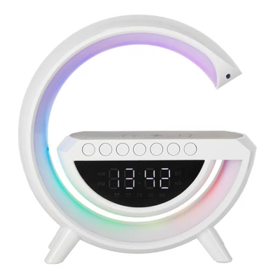 LED RGB lámpa vezeték nélküli töltővel, rádiós ébresztőórával