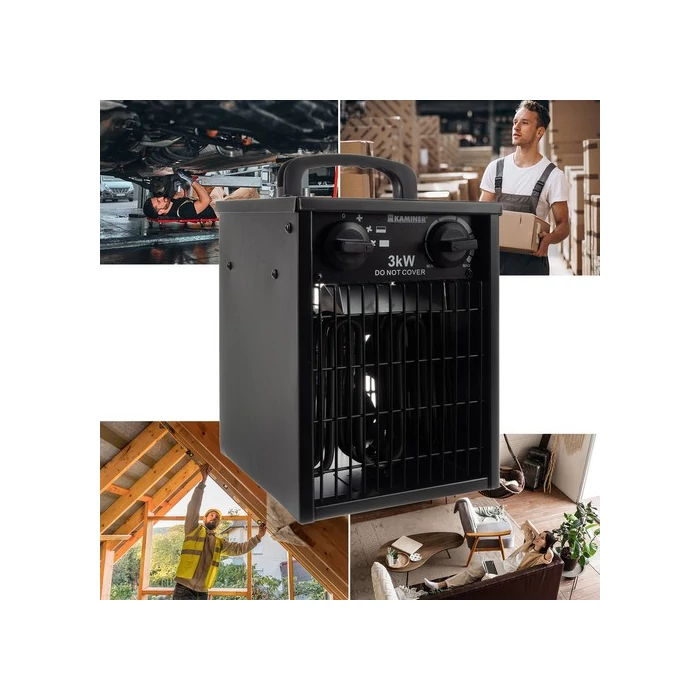 Kaminer Elektromos fűtőventilátor 3000 W, 514m3/h, IPX4, fekete