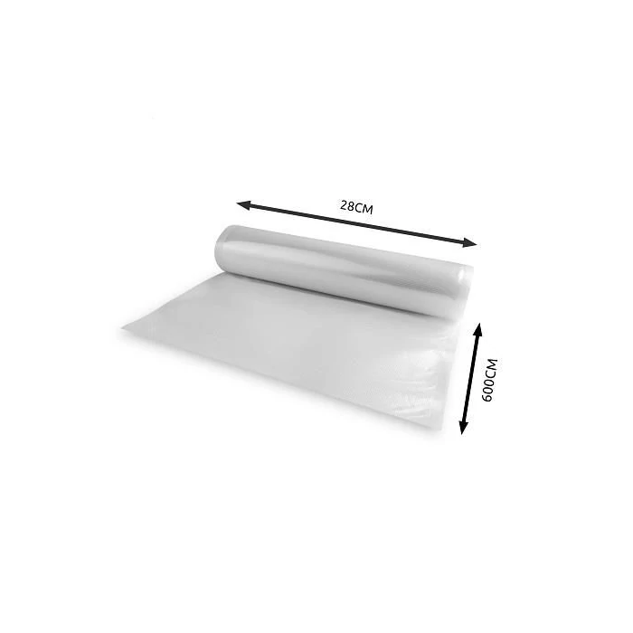 Élelmiszer-vákuumfólia, tekercs 28×600 cm,  átlátszó, háztartási és kereskedelmi használatra