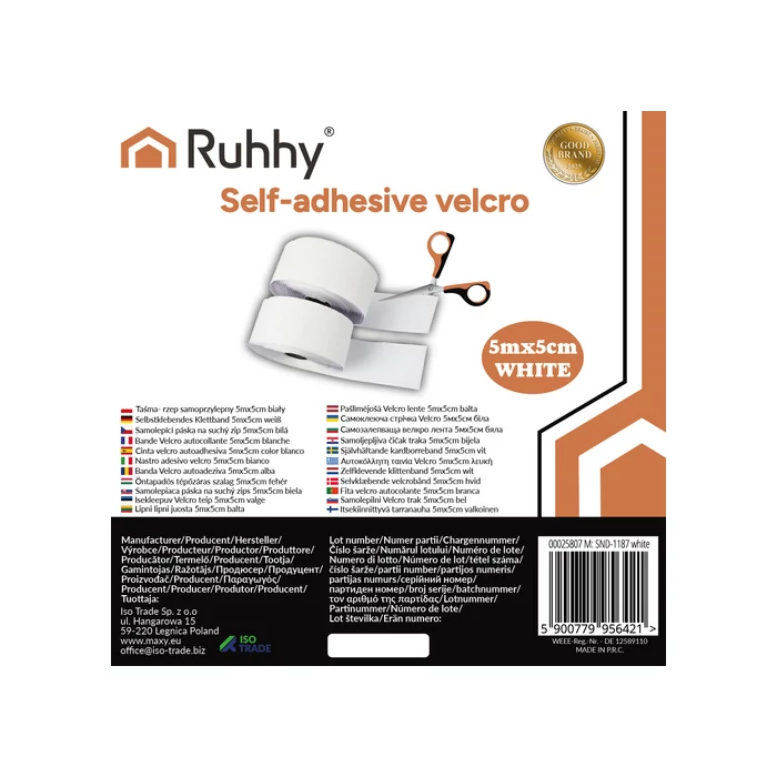 Öntapadó tépőzár szalag 5mx5cm fehér