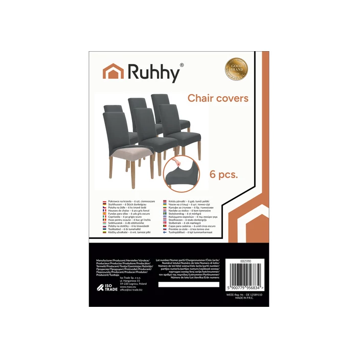 Ruhhy Székhuzat - 6 db sötétszürke 