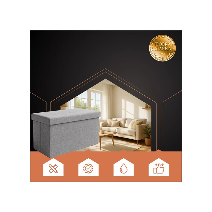 Puff tárolóval - szürke 76x38x38cm 