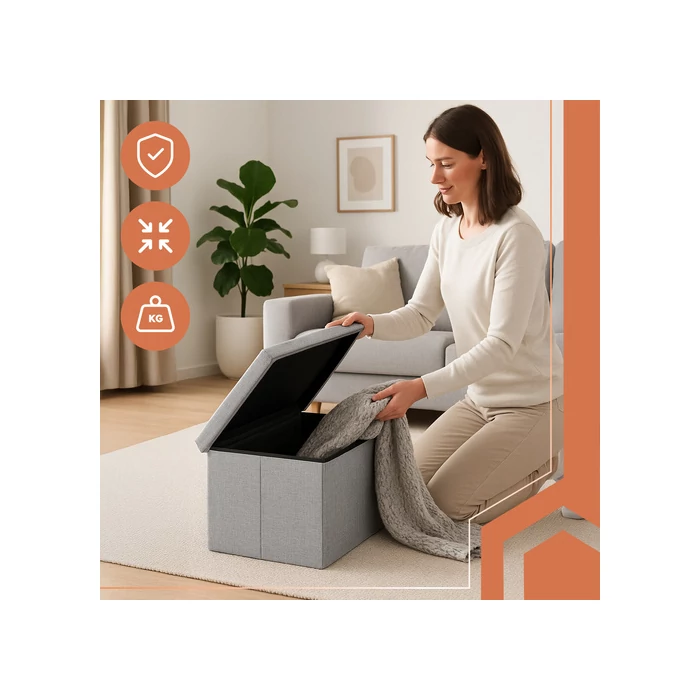 Puff tárolóval - szürke 76x38x38cm 