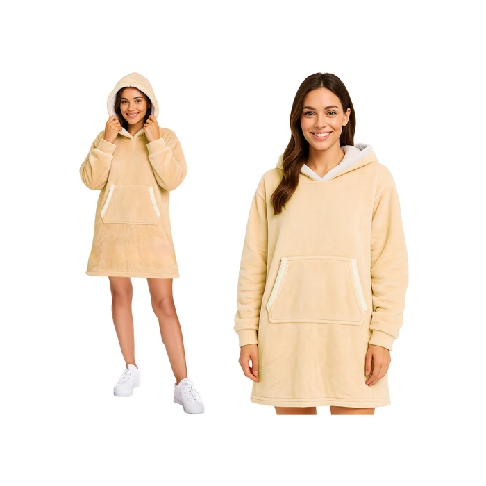 Óriás bézs kapucnis pulóver