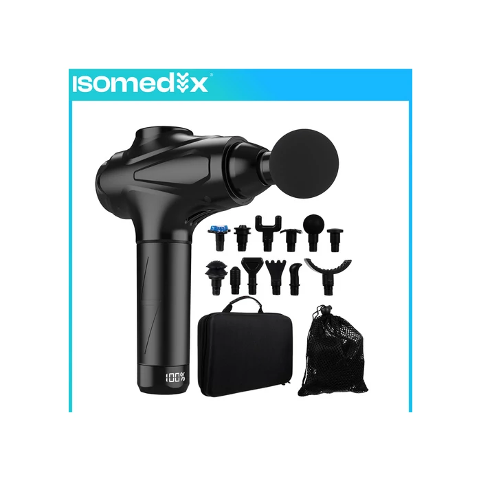 Isomedics professzionális masszázspisztoly 12 fejjel