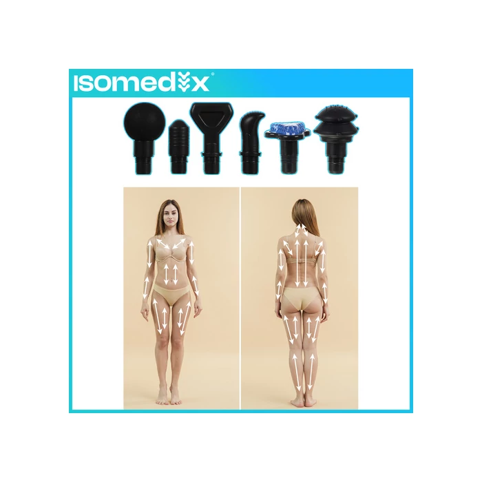 Isomedics professzionális masszázspisztoly 12 fejjel