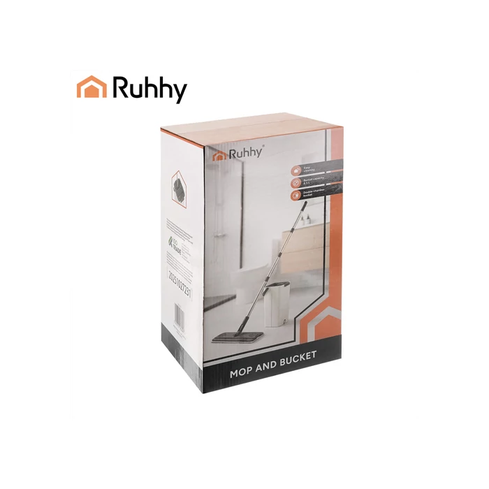 Kétkamrás felmosó szett 8,5 L vödörrel és mopfejekkel