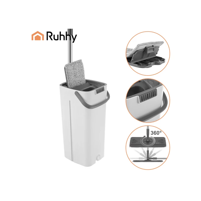 Kétkamrás felmosó szett 8,5 L vödörrel és mopfejekkel