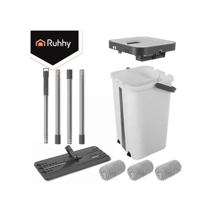 Kétkamrás felmosó szett 11 L vödörrel és mopfejekkel