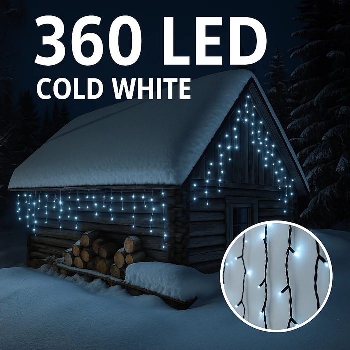360 LED-es jégcsap fényfüggöny kültéri - Hidegfehér