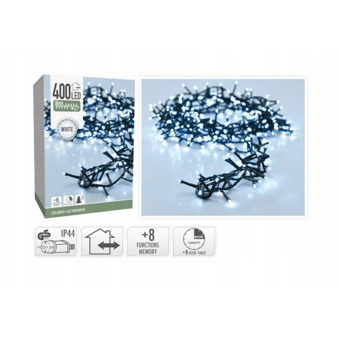 400 LED-es, 8 méteres kültéri/beltéri fényfüzér időzítővel, hidegfehér