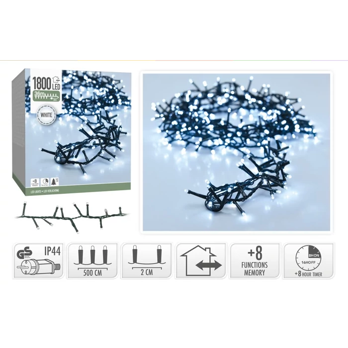 1800 LED-es fényfüzér kültéri/beltéri  - Hidegfehér