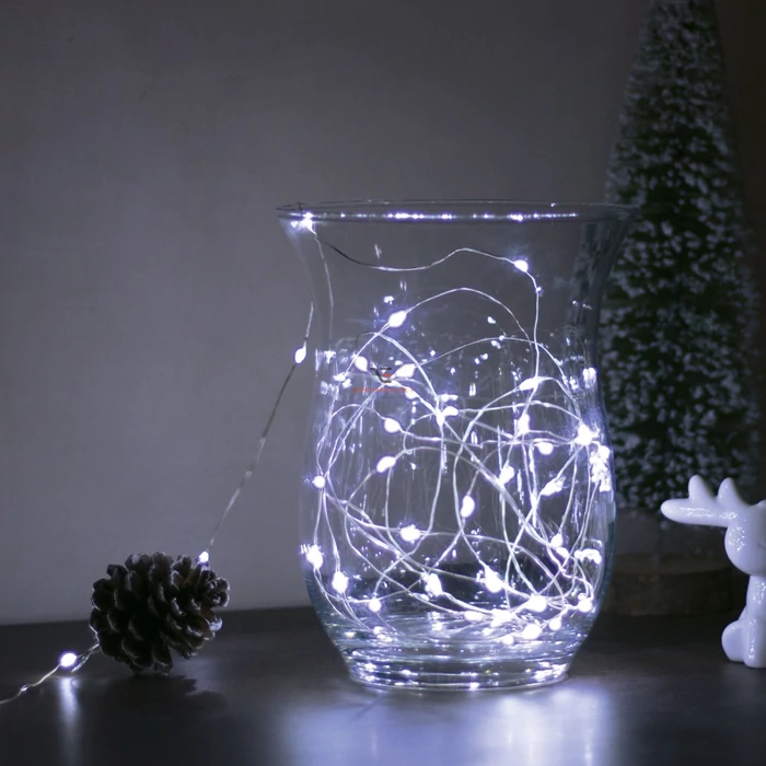 100 micro LED-es hideg fehér fényfüzér