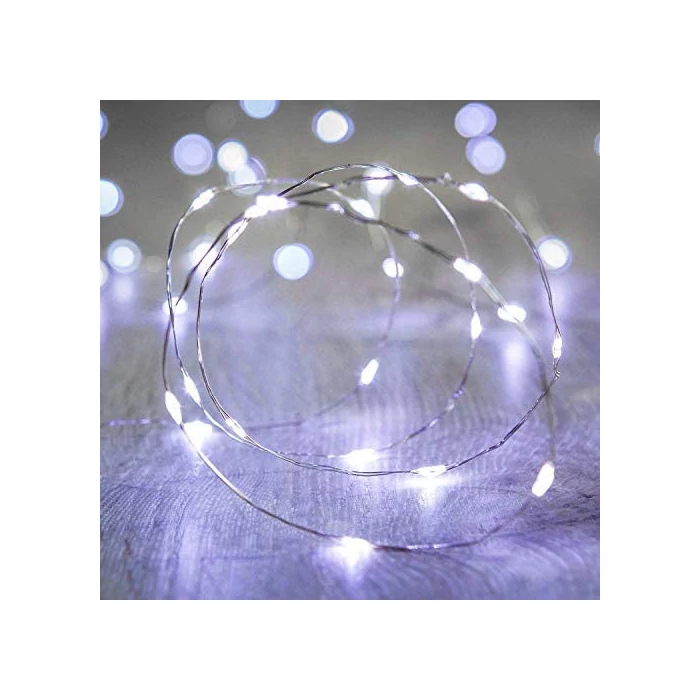 100 micro LED-es hideg fehér fényfüzér