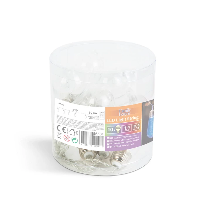 LED fényfüzér, villanykörte (10 LED, 1,9 méter, színes, 2 x AA)