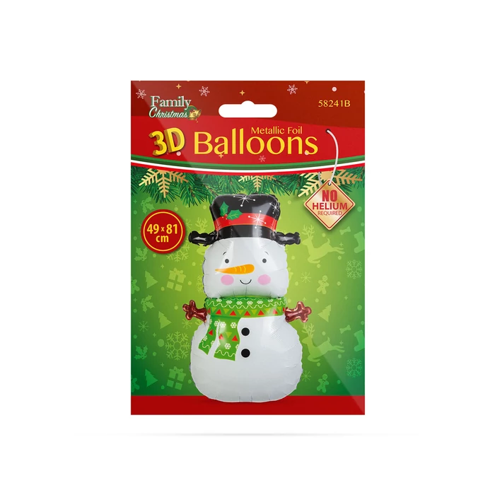 Karácsonyi lufi (alumínium fólia, hóember, 81 x 49 cm)