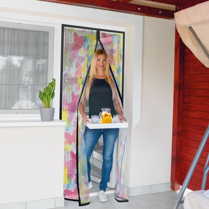 Mágneses szúnyogháló függöny ajtóra (100 x 210 cm, színes pillangós)