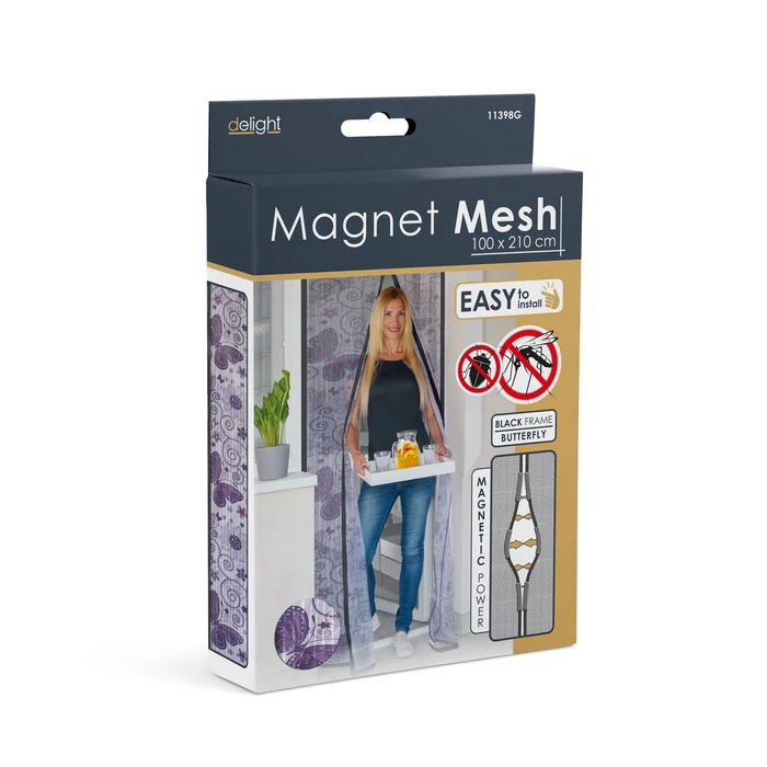 Mágneses szúnyogháló függöny ajtóra (100 x 210 cm, Lila pillangós)