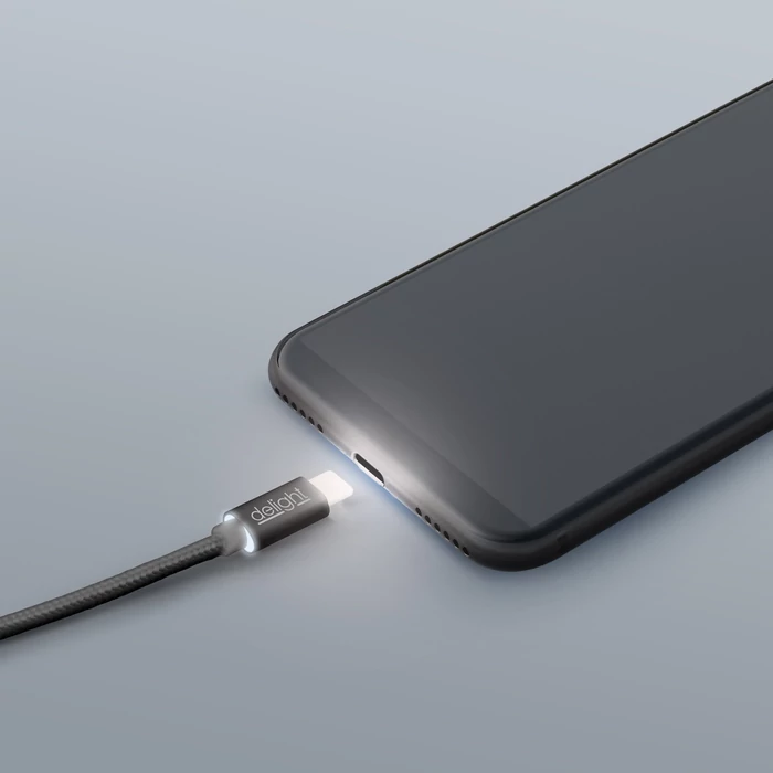 Adatkábel - USB Type-C, LED fénnyel, fekete - 1 m