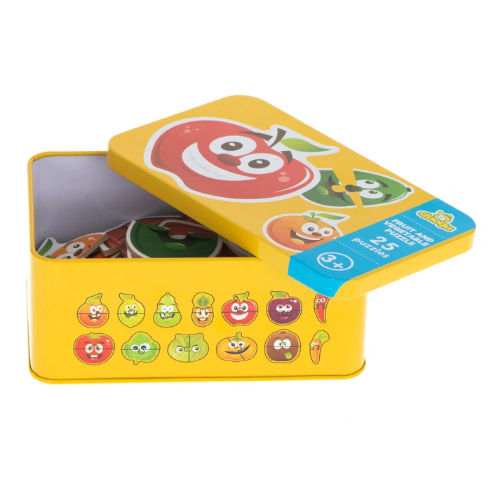 25 db gyümölcs-zöldség puzzle alumíniumdobozban