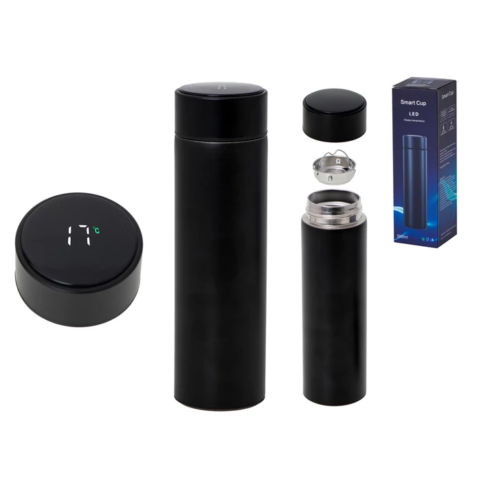 LED kijelzős termosz - 500 ml (fekete)