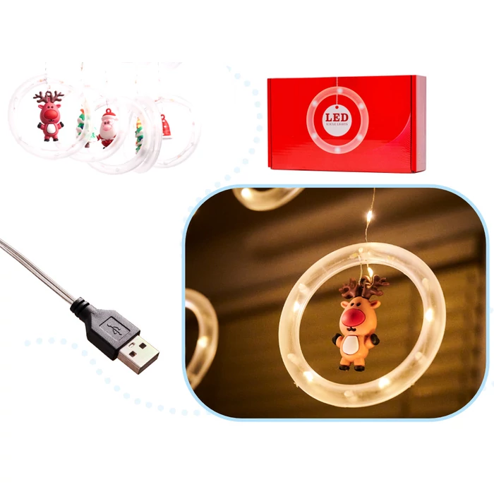 LED függönylámpa karácsonyi figurákkal 3m 125LED meleg fehér