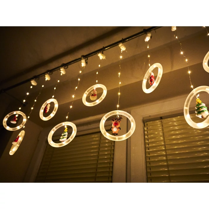 LED függönylámpa karácsonyi figurákkal 3m 125LED meleg fehér