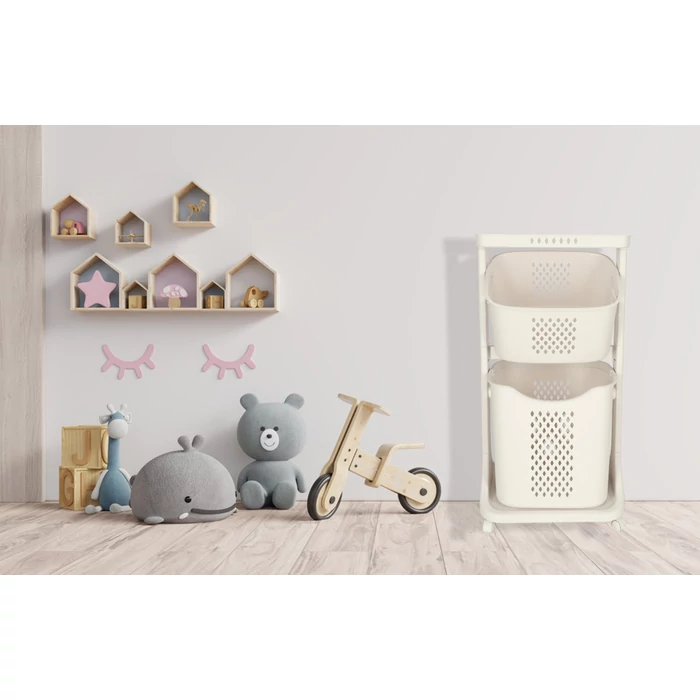 Két szintes gurulós tároló kocsi játékokhoz és ruhákhoz