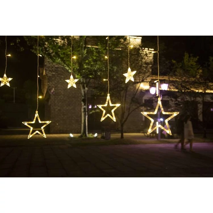 138 LED-es csillag mintás fényfüzér távirányítóval - meleg fehér