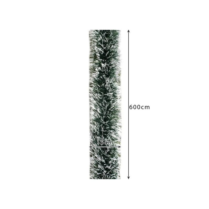 Hosszú és vastag karácsonyfa girland 6 m / 15 cm - havas