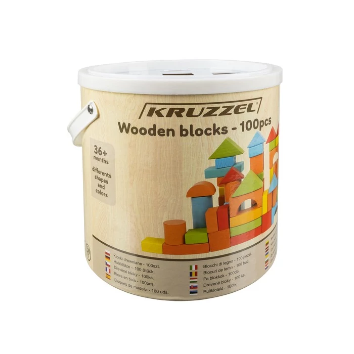 Fa építőkocka készlet + szortírozó - 100 db