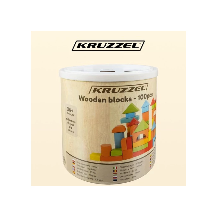 Fa építőkocka készlet + szortírozó - 100 db