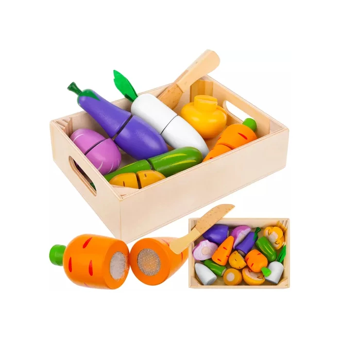 Fából készült vágható zöldség-gyümölcs készlet