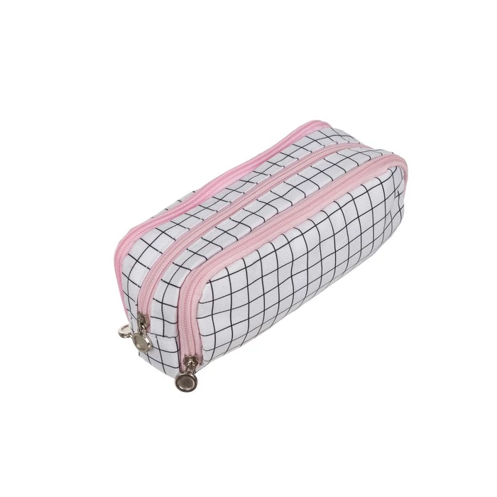 Három részes kockás tolltartó rózsaszín 