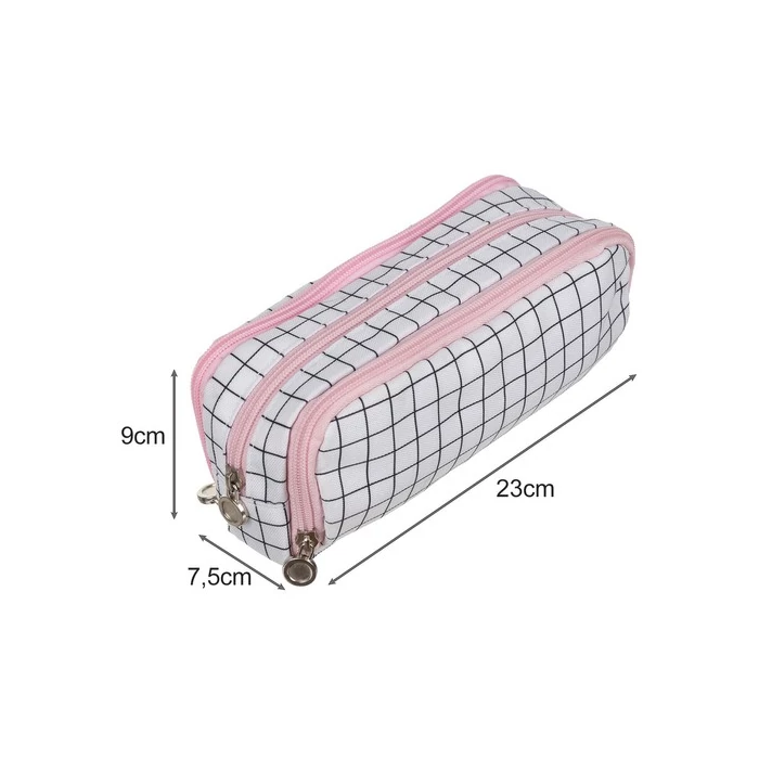 Három részes kockás tolltartó rózsaszín 