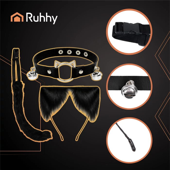 3 részes macska jelmez - fekete