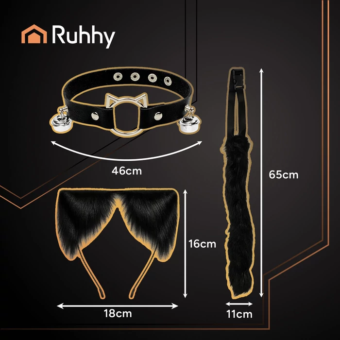 3 részes macska jelmez - fekete