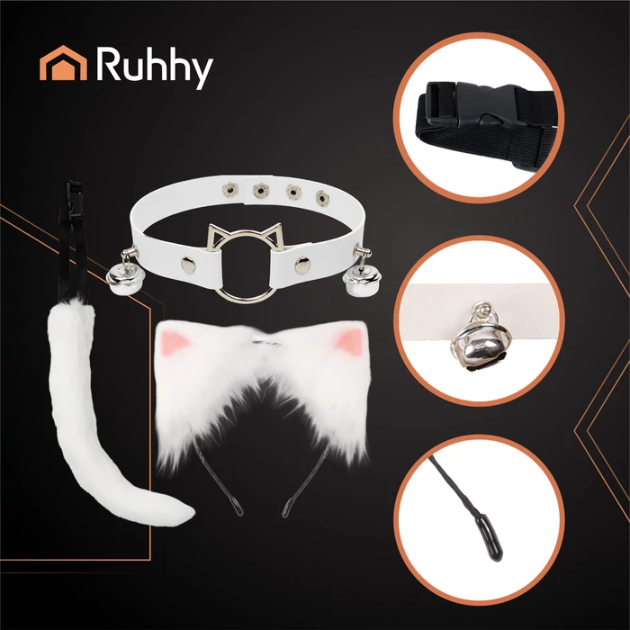 3 részes macska jelmez - fehér