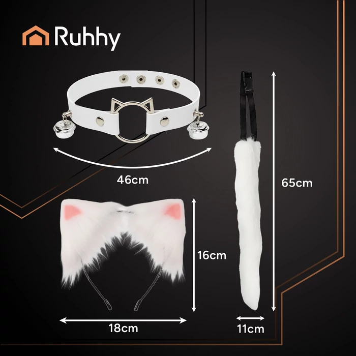 3 részes macska jelmez - fehér