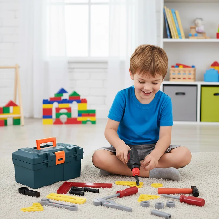 32 darabos gyermek szerszámos készlet műanyag ládában