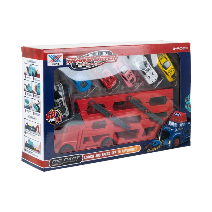 Autószállító játék kamion 6 darab autóval