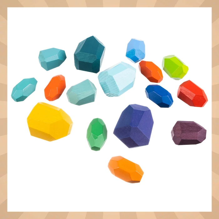 Kruzzel színes fa kőkocka készlet gyerekeknek, 16 db