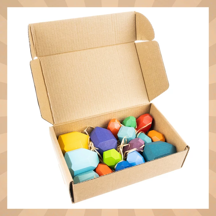 Kruzzel színes fa kőkocka készlet gyerekeknek, 16 db