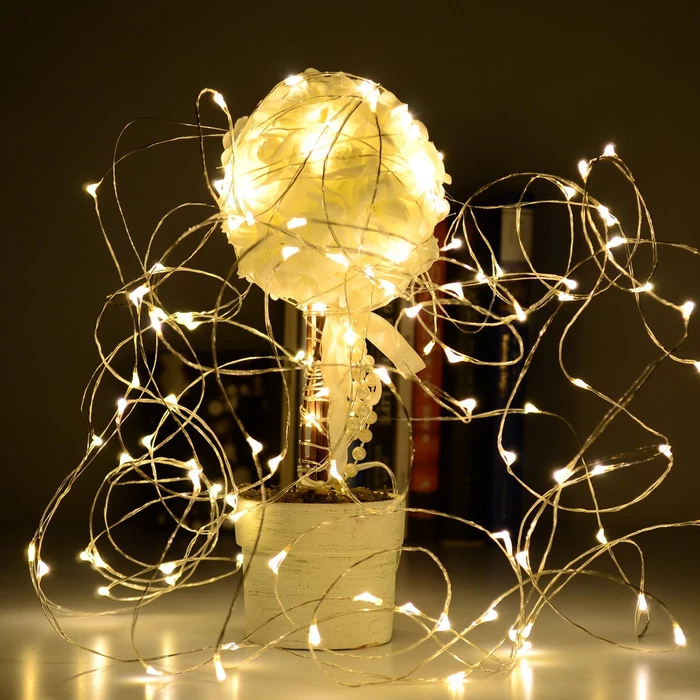 5 méteres Micro LED-es elemes fényfűzér (Meleg fehér)