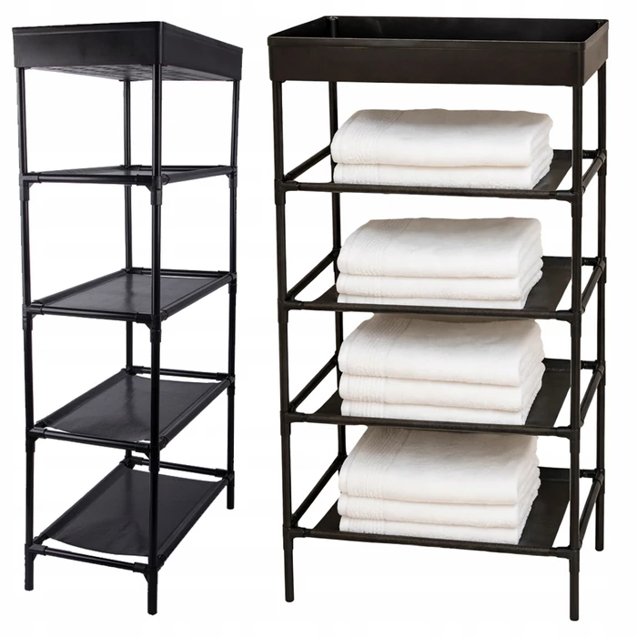 5 szintes cipő-, ruhatároló szekrény állítható magassággal, fekete