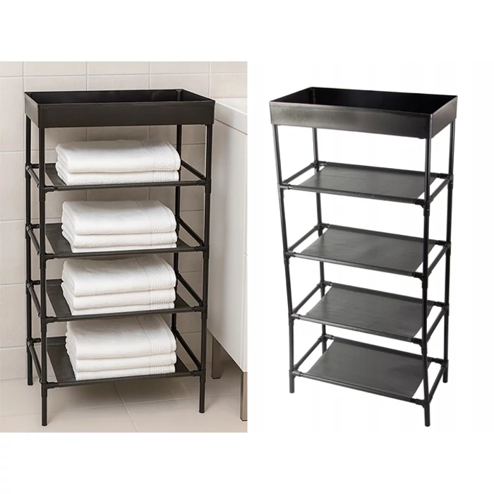 5 szintes cipő-, ruhatároló szekrény állítható magassággal, fekete