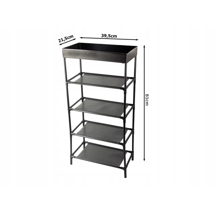 5 szintes cipő-, ruhatároló szekrény állítható magassággal, fekete