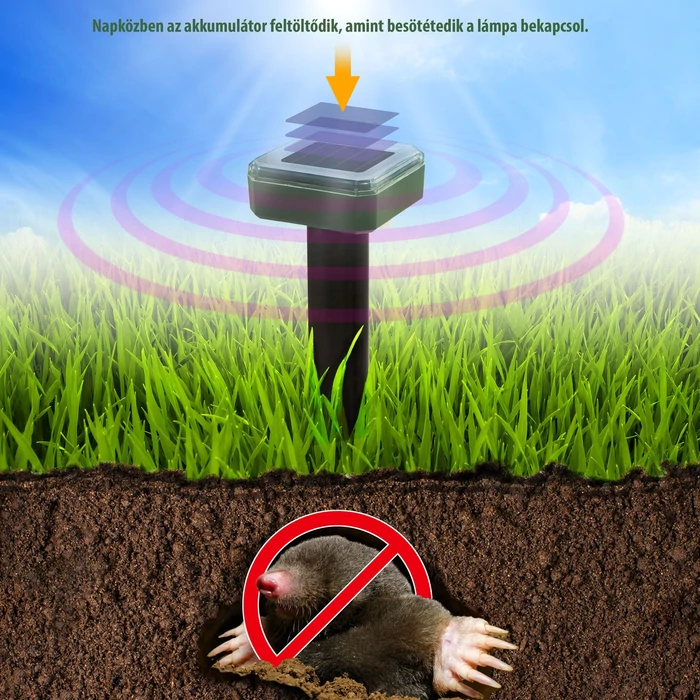 Napelemes vakond- és kártevő riasztó